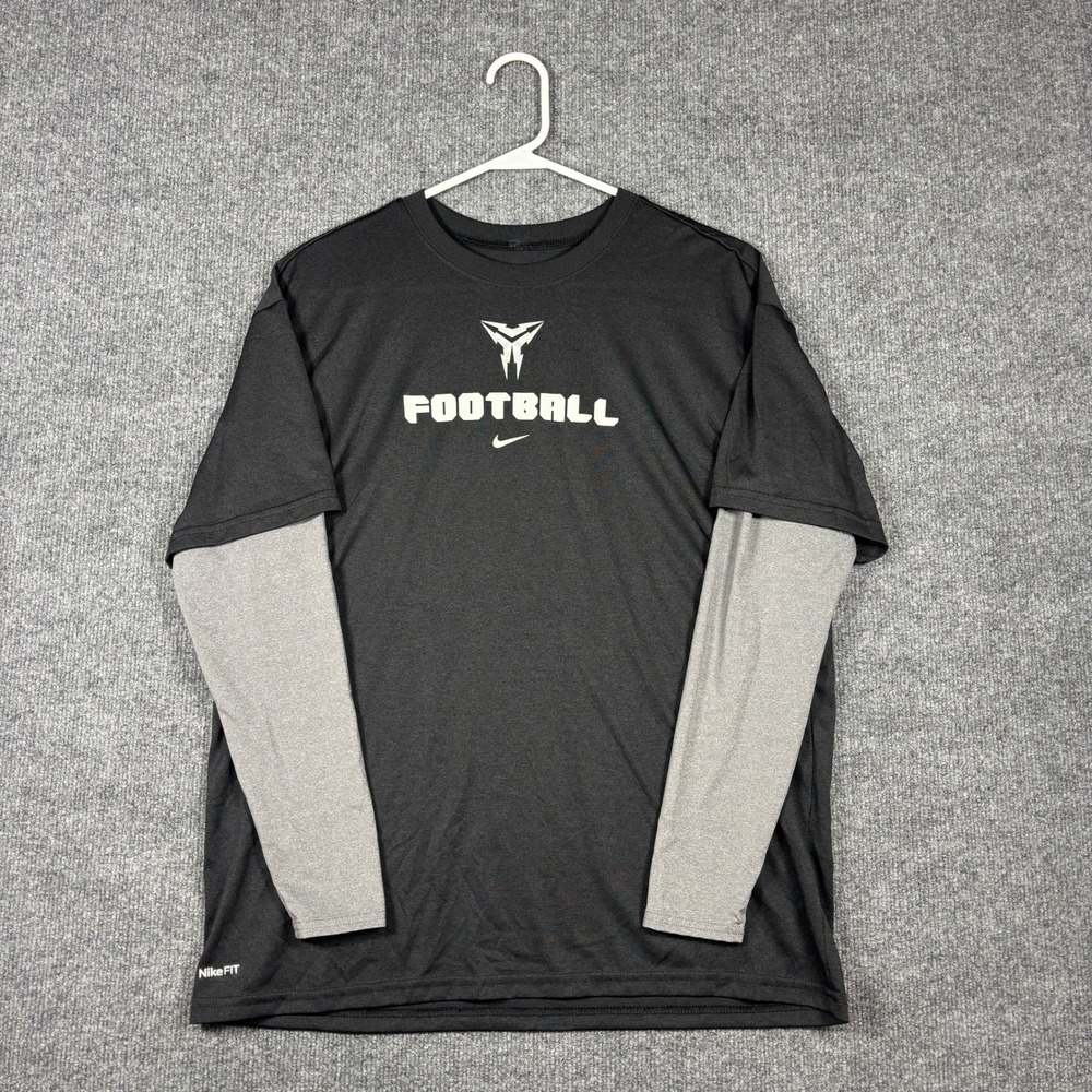 Nike Fit Dry Long Sleeve Shirt Boys Youth XL 18-20 Black Gray Layered Football